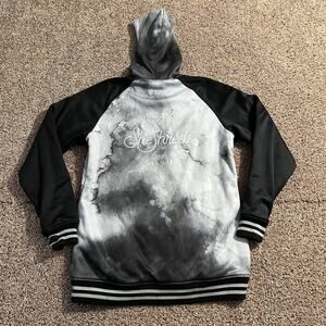 SheShreds Hoodie Womens Small Black Gray Marble Pullover Raglan Zipper Pockets
